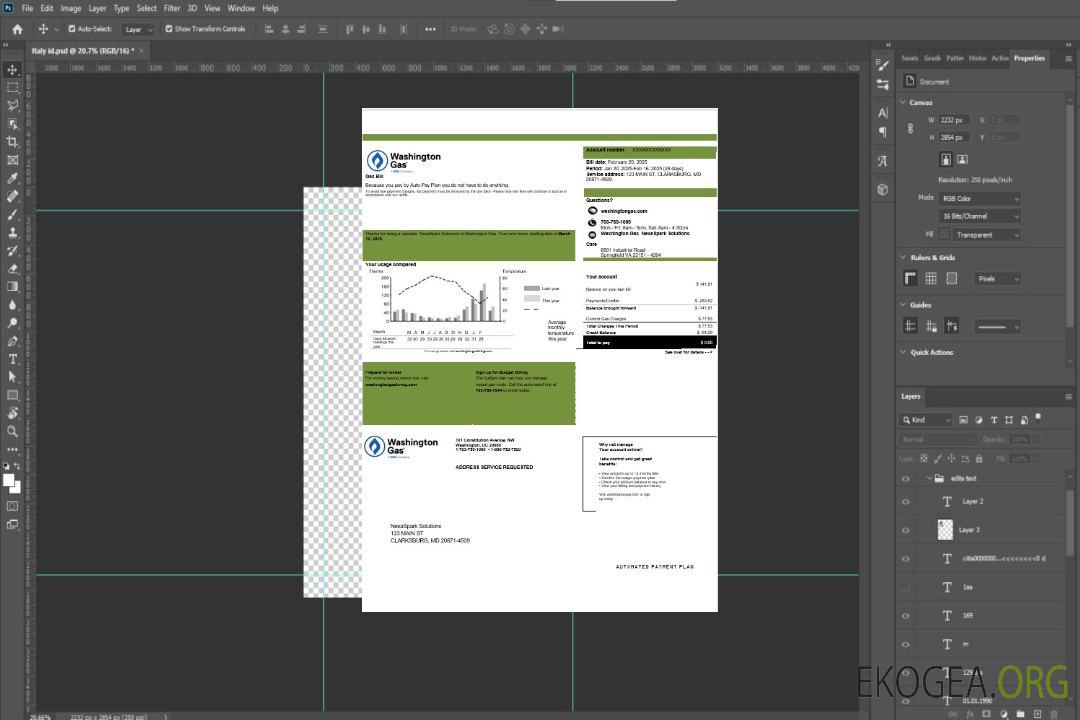 Modèle de facture de services publics pour les entreprises USA Washington Gas (WGL) aux formats Word et PDF template